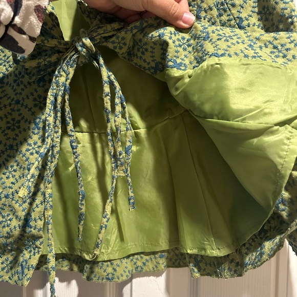 Vintage Ateliers Rare Toggery Embroidered Tie Waist Blue & Green Jacket Womens L - Picture 9 of 10
